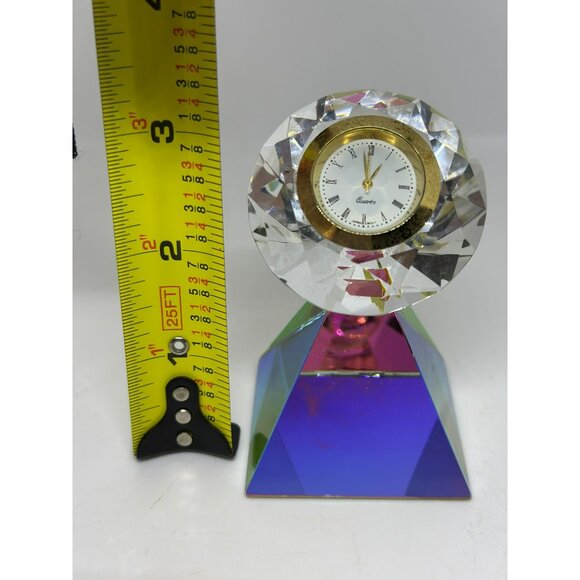 VTG Crystal Clear Rainbow Prism 3.25"x2" Desk Clock Table Watch Display Colorful - Picture 9 of 9